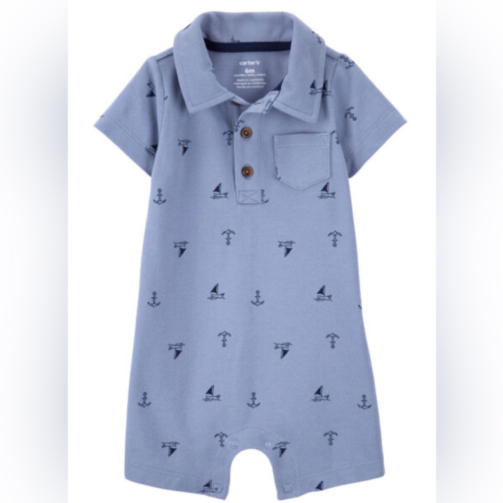 Sailboat Pique Romper Baby Boy Size 18 Months